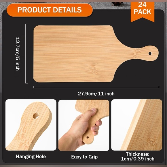 NEW! Set of 24 Bamboo Cutting Boards Bulk 11’’x5’’ DIY Crafts Cricut - Picture 2 of 5